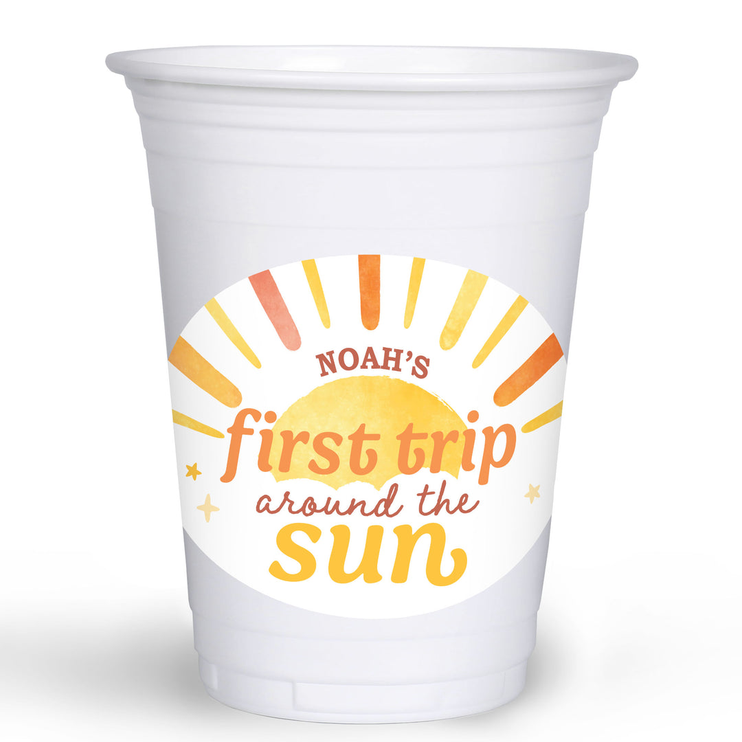 Custom Text Party Cups - First Trip Around the Sun - 16 Ct
