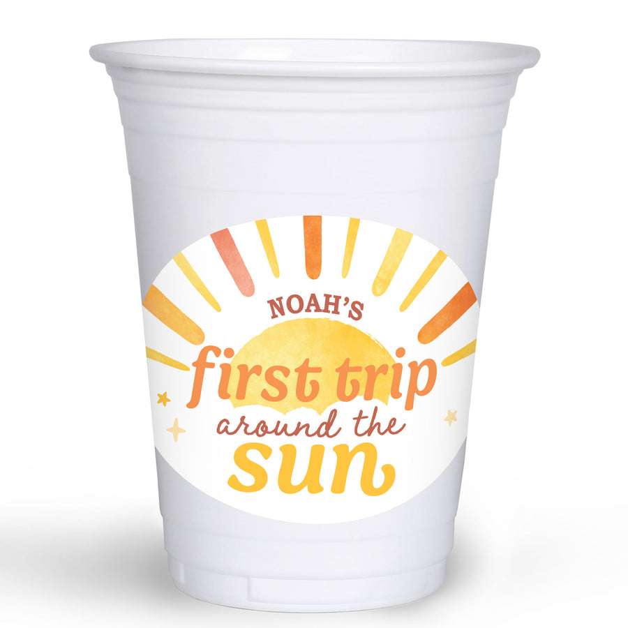 Custom Text Party Cups - First Trip Around the Sun - 16 Ct