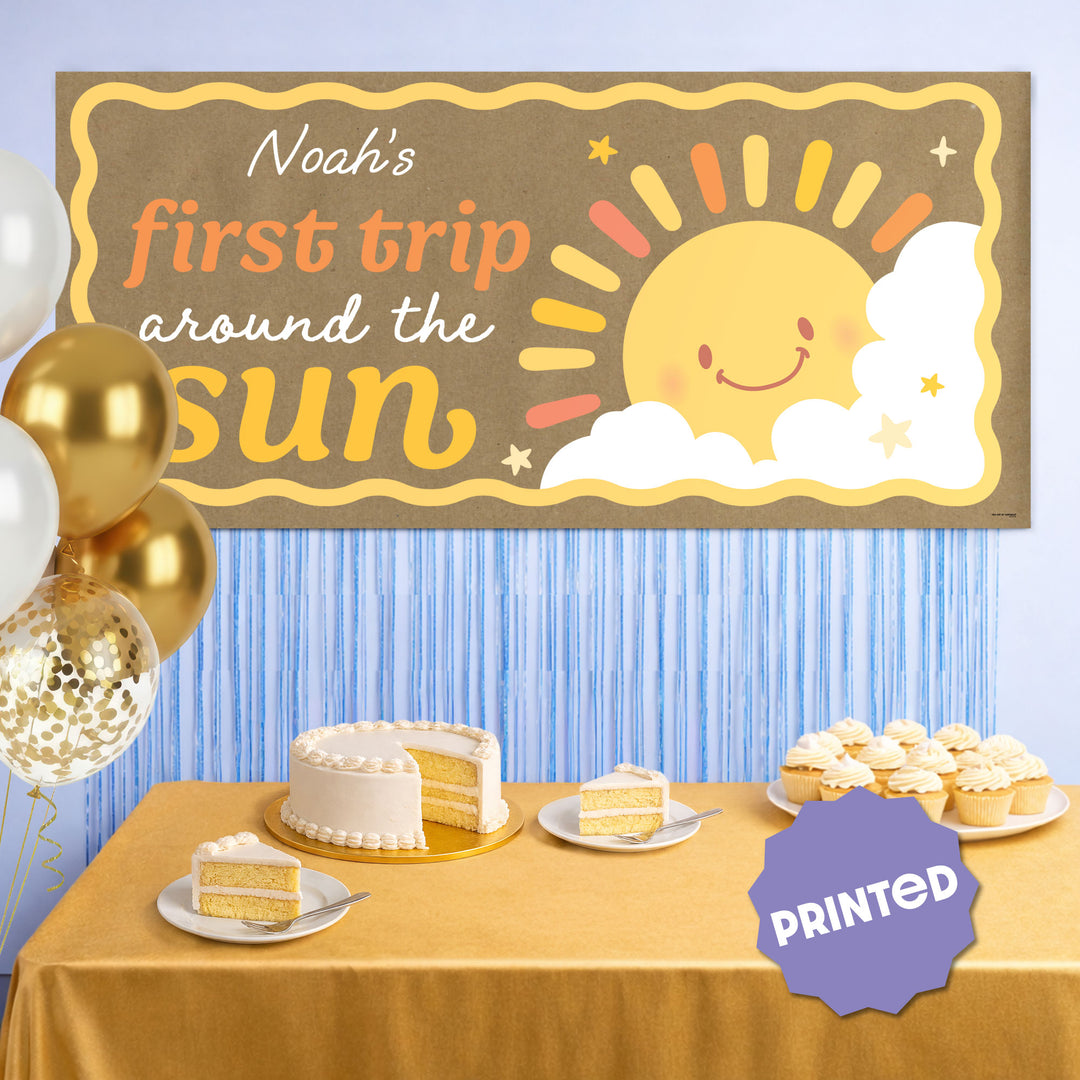Custom Text First Trip Around the Sun Kraft Banner