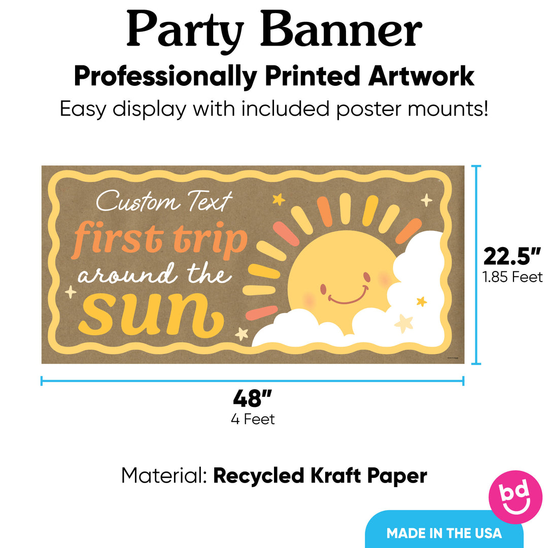 Custom Text First Trip Around the Sun Kraft Banner