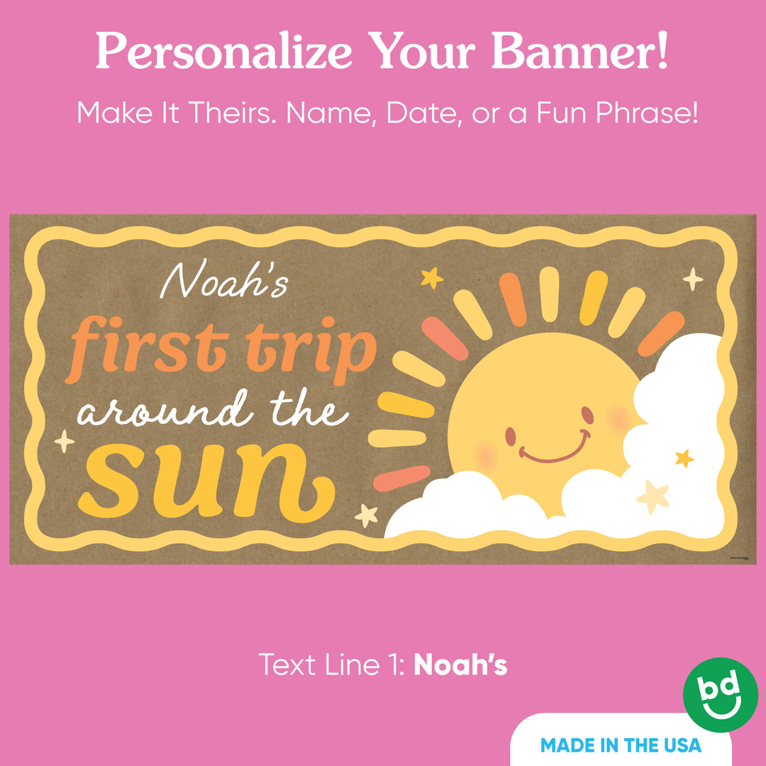 Custom Text First Trip Around the Sun Kraft Banner
