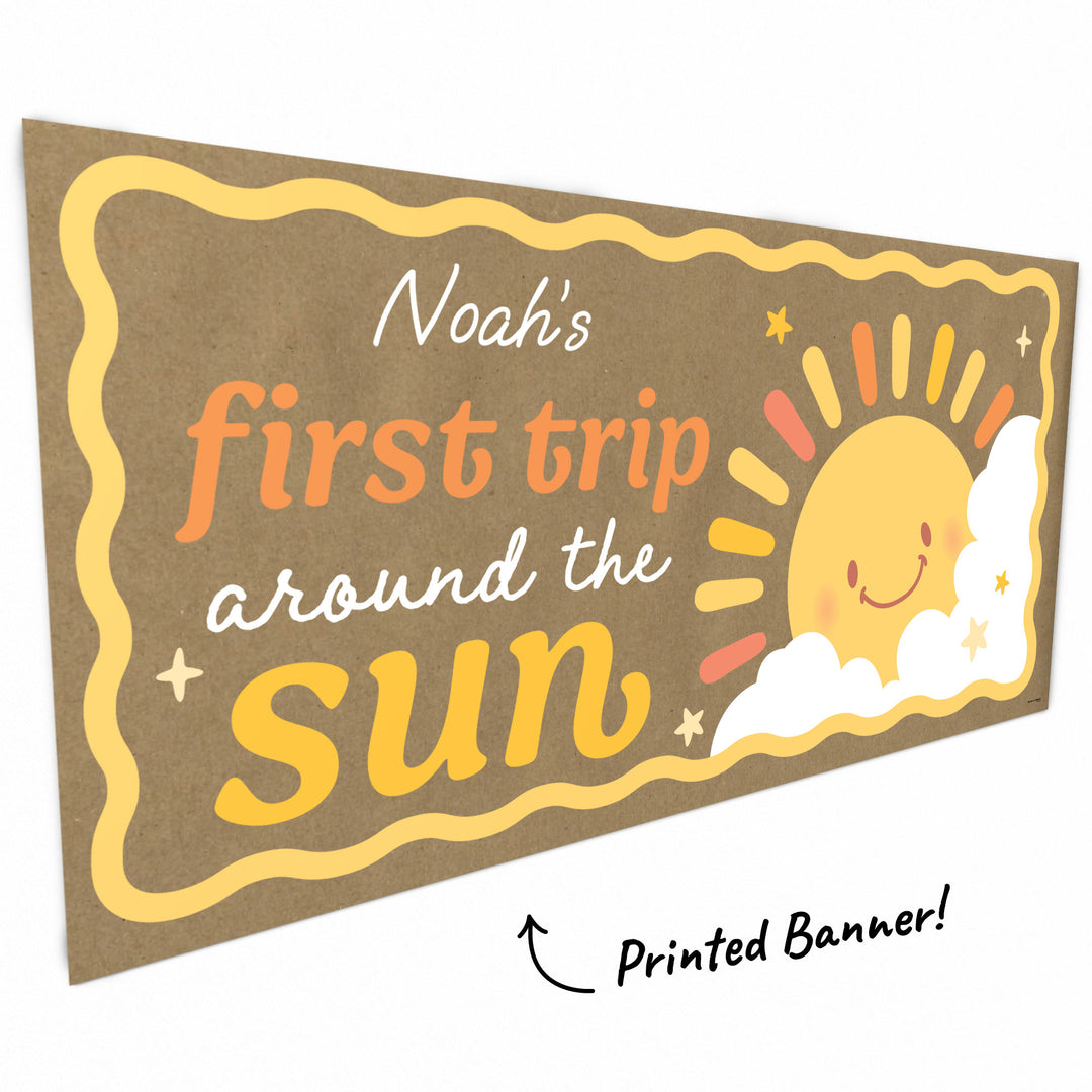 Custom Text First Trip Around the Sun Kraft Banner