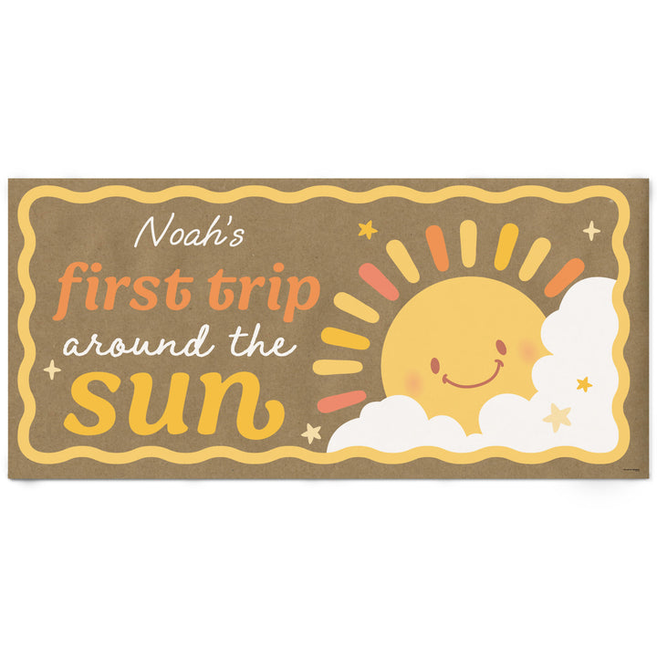 Custom Text First Trip Around the Sun Kraft Banner