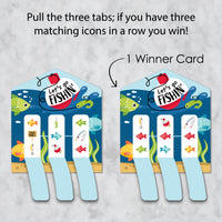 Let’s Go Fishing - Fish Themed Birthday Party or Baby Shower Game Pickle Cards - Pull Tabs 3-in-a-Row - Set of 12