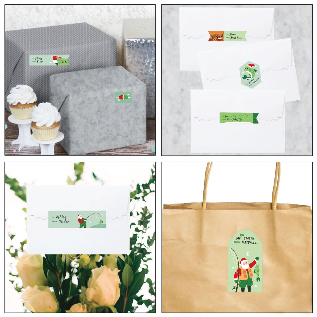 Fishing Santa To and From Stickers - 12 Sheets