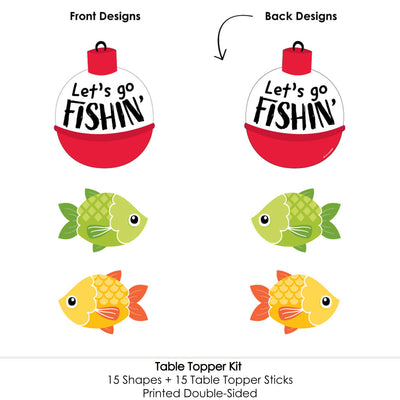 Let's Go Fishing - Fish Themed Party or Birthday Party Centerpiece Sticks - Table Toppers - Set of 15