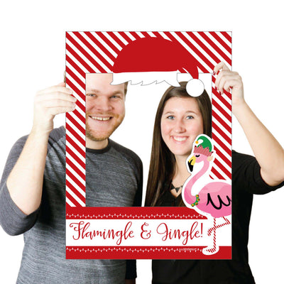 Flamingle Bells - Tropical Flamingo Christmas Party Selfie Photo Booth Picture Frame and Props - Printed on Sturdy Material