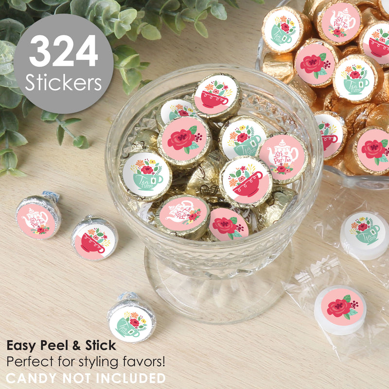 Floral Let’s Par-Tea - Garden Tea Party Small Round Candy Stickers - Party Favor Labels - 324 Count