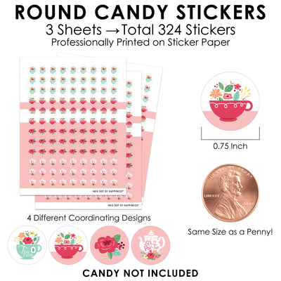 Floral Let’s Par-Tea - Garden Tea Party Small Round Candy Stickers - Party Favor Labels - 324 Count