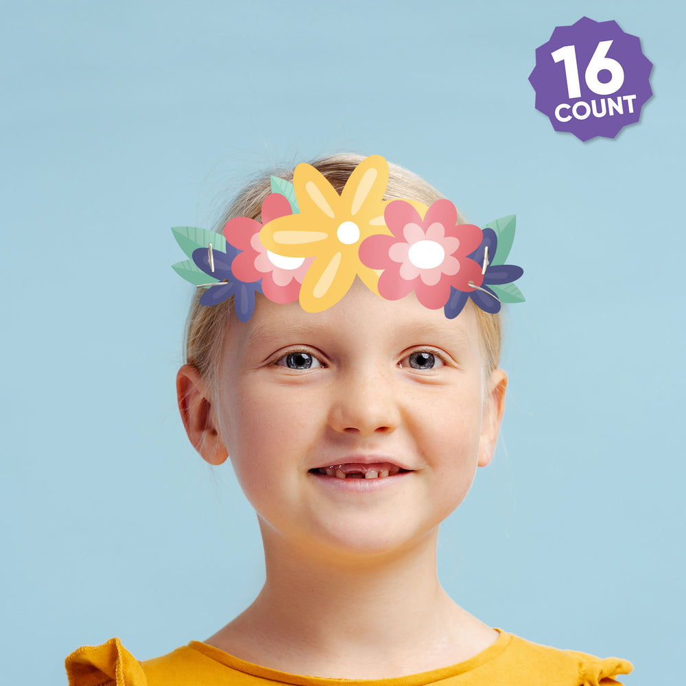 Paper Flower Crown Headbands - 16 Ct