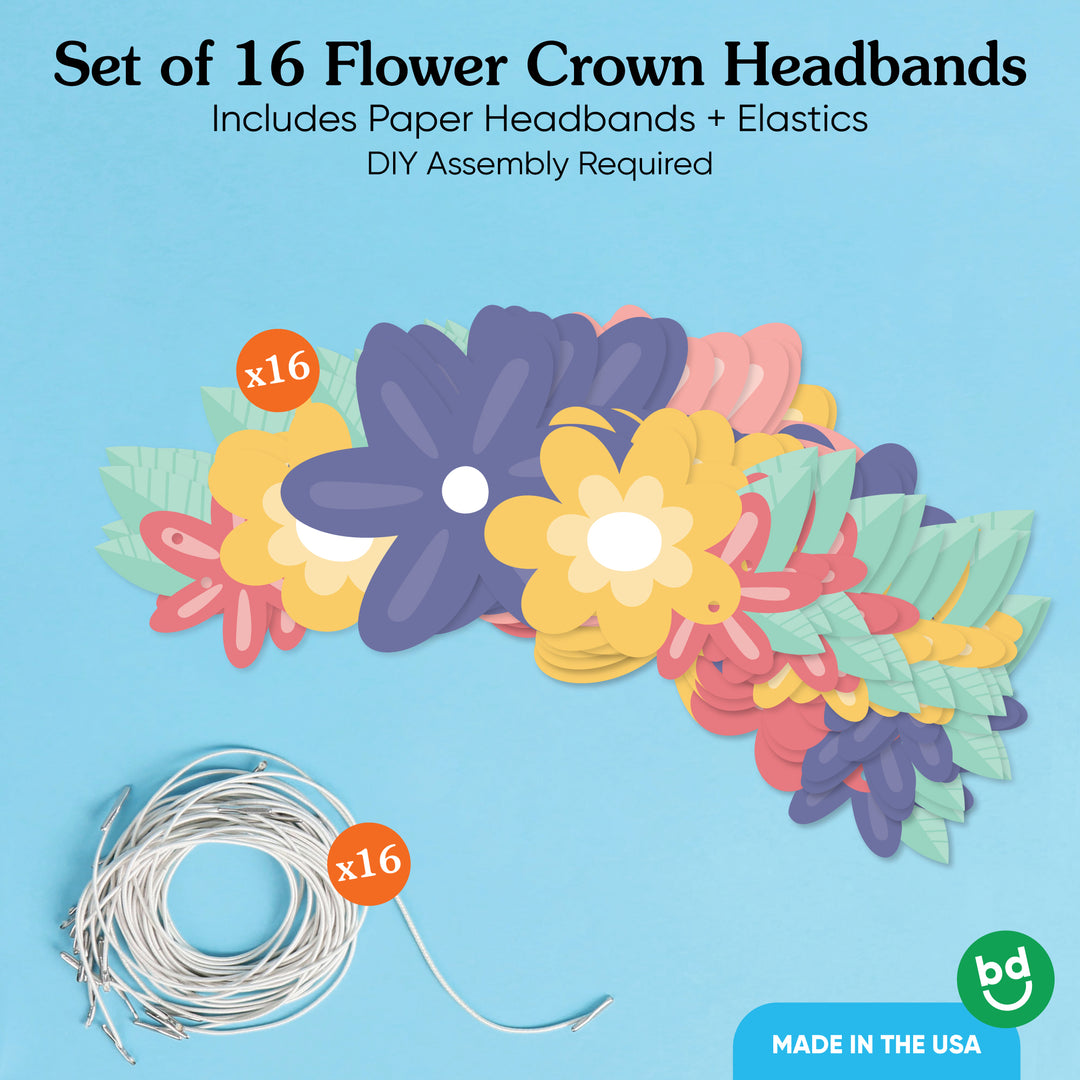 Paper Flower Crown Headbands - 16 Ct