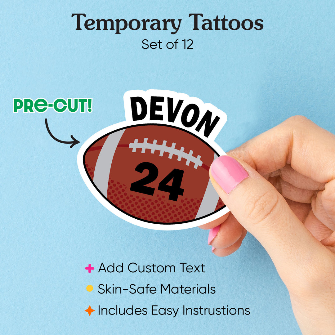 Custom Text Football Temporary Tattoos - 12 Ct