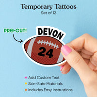 Custom Text Football Temporary Tattoos - 12 Ct