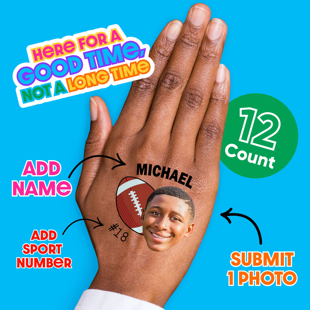 Custom Photo Football Temporary Tattoos - 12 Ct