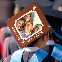 Styled graduation cap with football themed cover