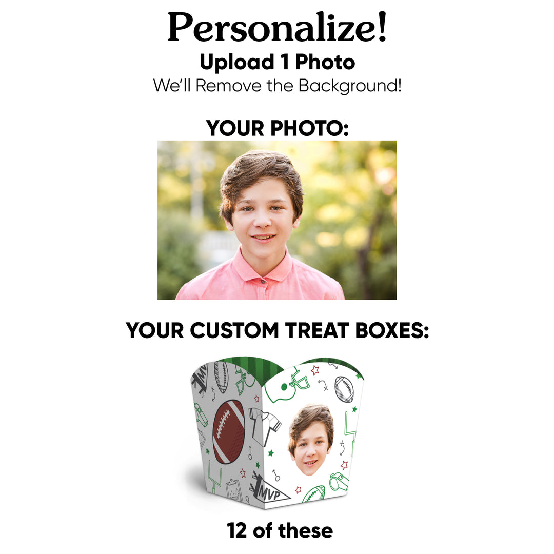 Custom Face Football Treat Boxes - 12 Ct