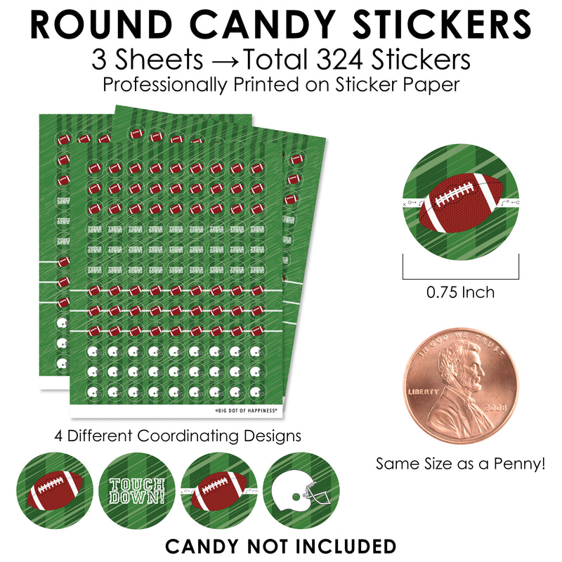 End Zone - Football - Baby Shower or Birthday Party Small Round Candy Stickers - Party Favor Labels - 324 Count