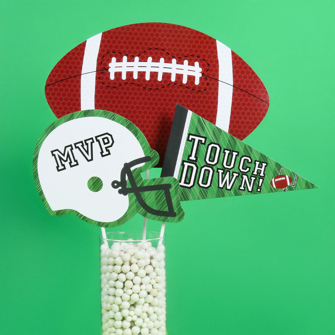End Zone - Football - Baby Shower or Birthday Party Centerpiece Sticks - Table Toppers - Set of 15