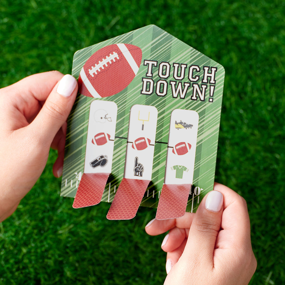 End Zone - Football - Baby Shower or Birthday Party Game Pickle Cards - Pull Tabs 3-in-a-Row - Set of 12
