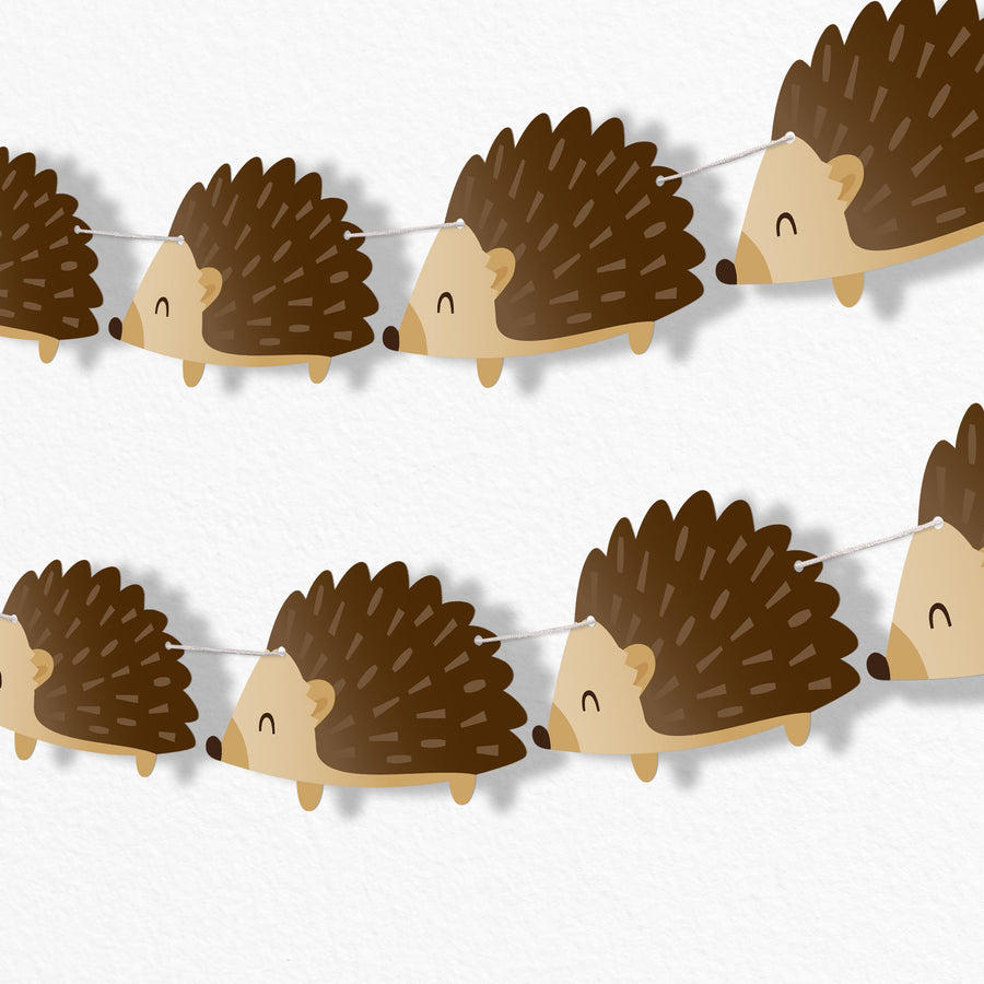 Forest Hedgehogs garland banner with woodland animal shapes