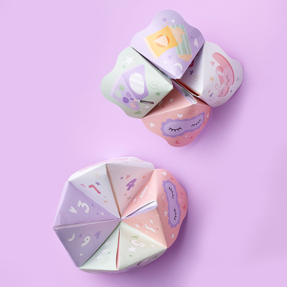 Pajama Slumber Party - Girls Sleepover Birthday Party Cootie Catcher Game - Truth or Dare Fortune Tellers - Set of 12