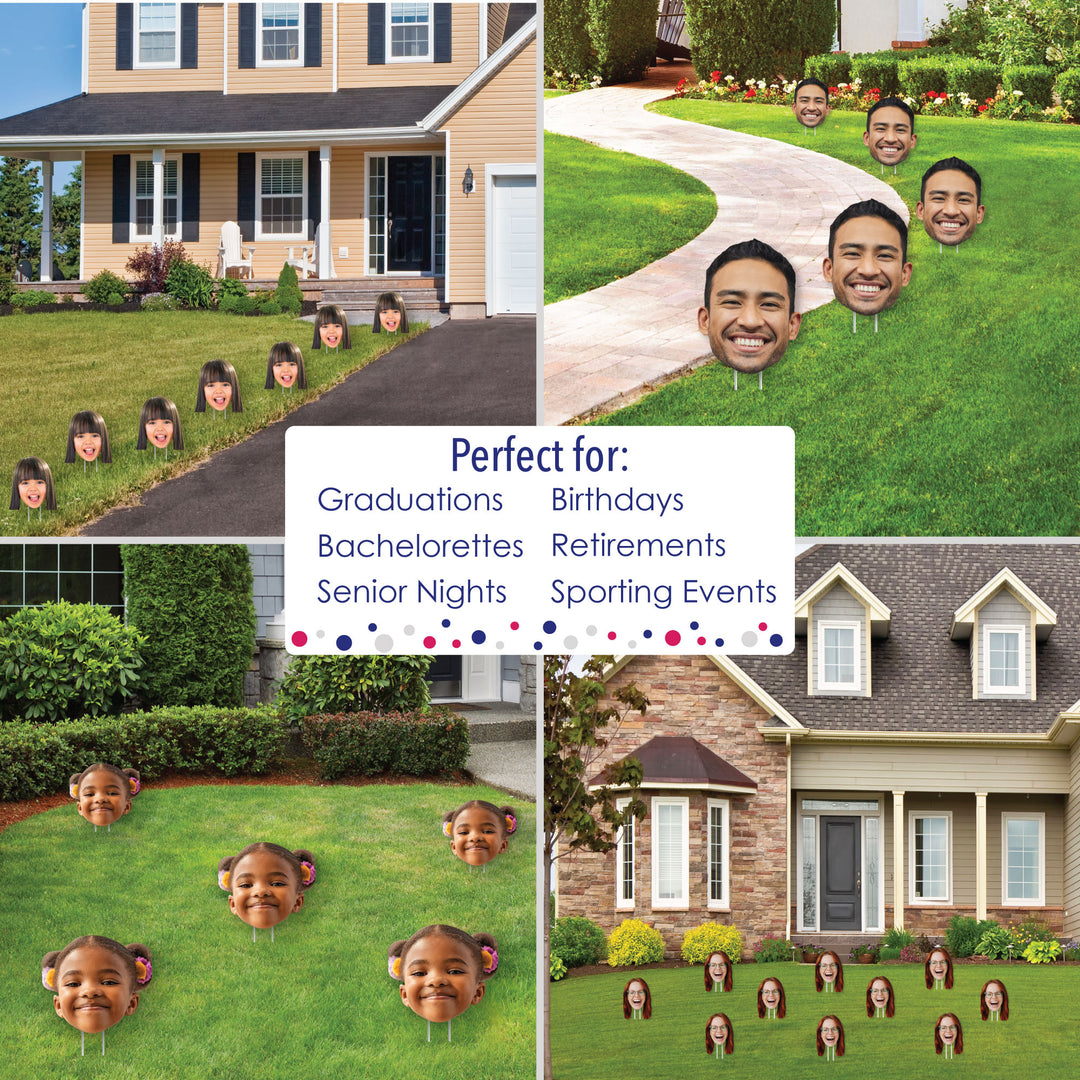 Fun Face - Custom Photo Head Cut Out Lawn Decorations - Outdoor Yard Sign - Upload 1 Photo - 10 Piece