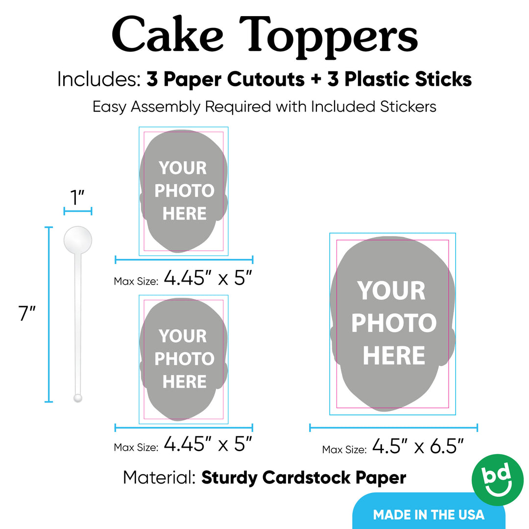 Custom Face Party Cake Topper - 3 Pc