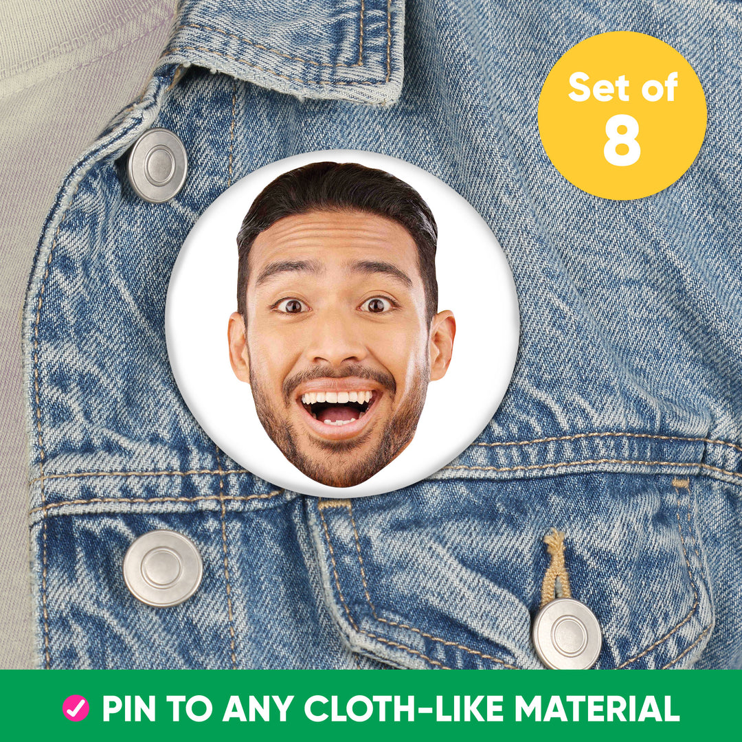 Custom Fun Face Pinback Buttons - 8 Ct