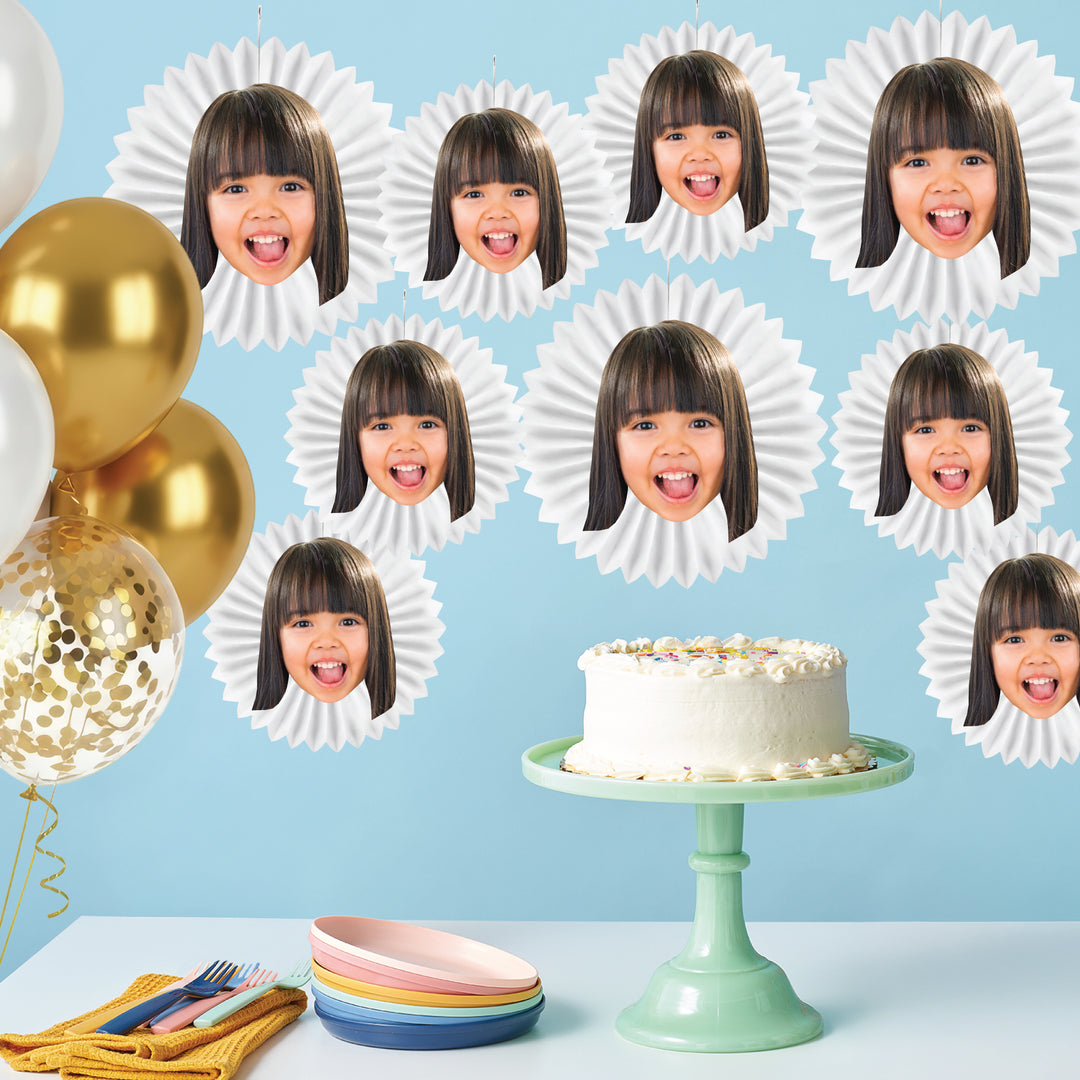 Personalized photo paper fan decorations styled as party backdrop wall decor