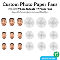 Set of 9 personalized photo paper fans with glue dots included