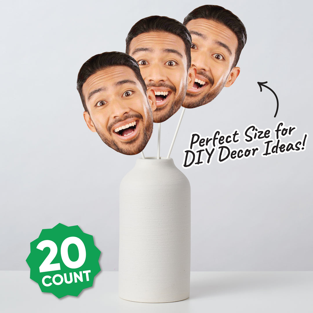 Fun Face Cutout Decorations - DIY Custom Photo Head Cut Out Essentials - Upload 1 Photo - Set of 20