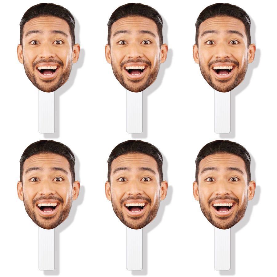 Fun Face Cutout Paddles - Custom Photo Head Cut Out Photo Booth and Fan Props - Upload 1 Photo - 6 Piece Cut Out Kit