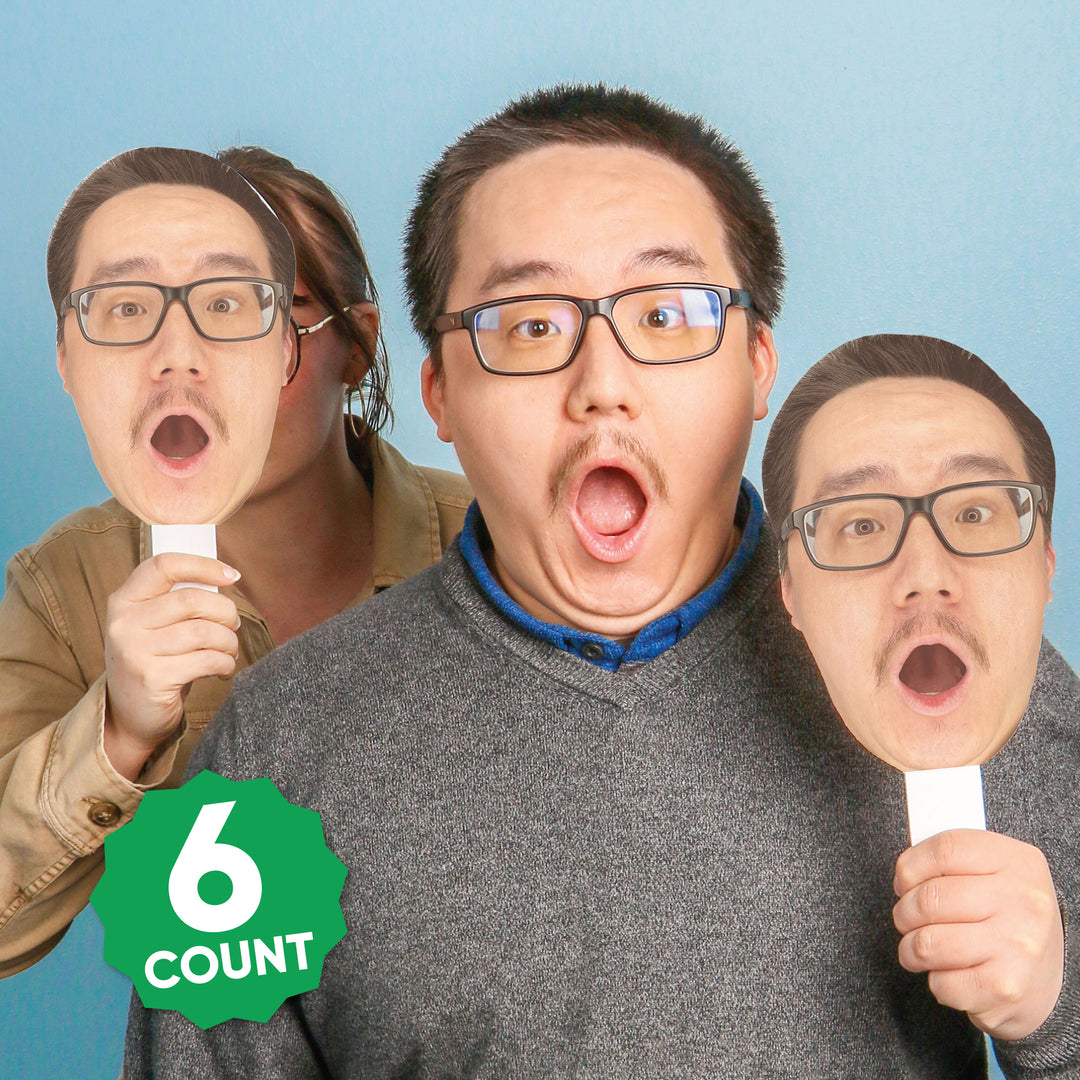 Fun Face Cutout Paddles - Custom Photo Head Cut Out Photo Booth and Fan Props - Upload 1 Photo - 6 Piece Cut Out Kit