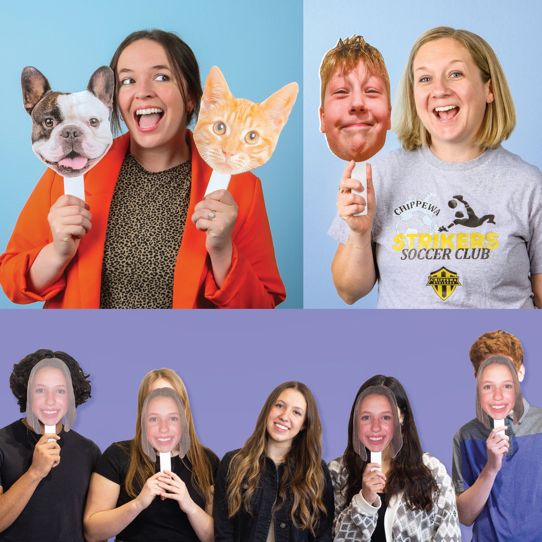 Fun Face Cutout Paddles - Custom Photo Head Cut Out Photo Booth and Fan Props - Upload 1 Photo - 6 Piece Cut Out Kit