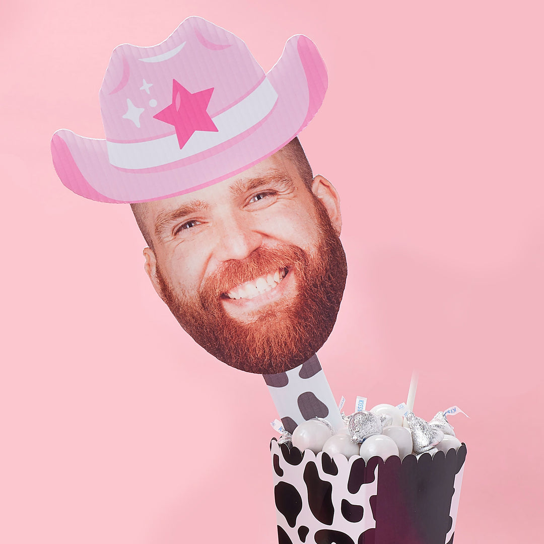 Custom Photo Last Rodeo - Pink Cowgirl Bachelorette Party Head Cut Out Photo Booth and Fan Props - Fun Face Cutout Paddles - Set of 6