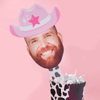 Custom Photo Last Rodeo - Pink Cowgirl Bachelorette Party Head Cut Out Photo Booth and Fan Props - Fun Face Cutout Paddles - Set of 6
