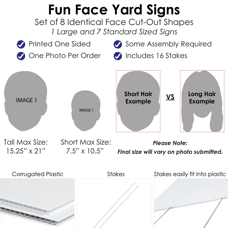 Fun Face - Custom Photo Head Cut Out Yard Sign and Outdoor Lawn Decorations - Upload 1 Photo - Set of 8