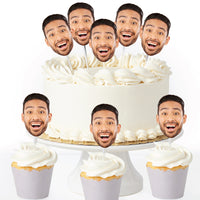 Fun Face Cutout Dessert Cupcake Toppers - Custom Photo Head Cut Out Clear Treat Picks - Upload 1 Photo - Set of 24
