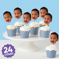 Fun Face Cutout Dessert Cupcake Toppers - Custom Photo Head Cut Out Clear Treat Picks - Upload 1 Photo - Set of 24