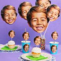 Fun Face Cutout Dessert Cupcake Toppers - Custom Photo Head Cut Out Clear Treat Picks - Upload 1 Photo - Set of 24