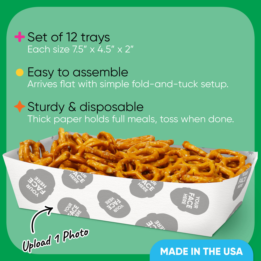 Custom Face Paper Food Trays - 12 Ct