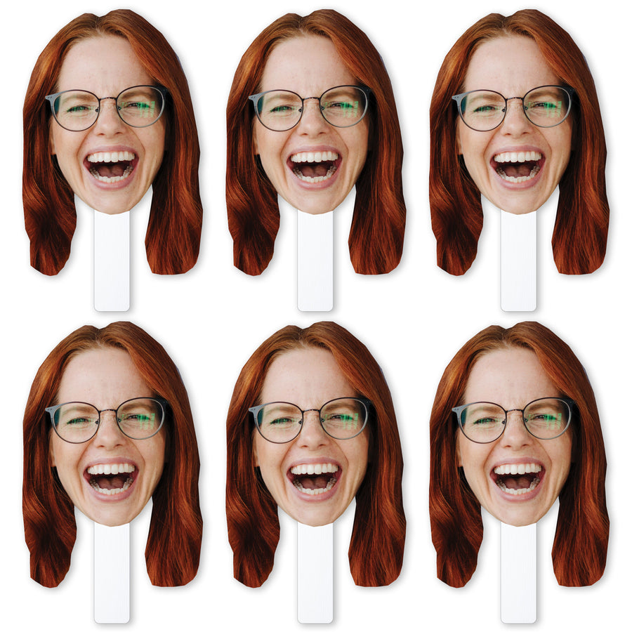 Fun Face Cutout Paddles - Custom Photo Head Cut Out Photo Booth and Fan Props - Upload 1 Photo - 6 Piece Cut Out Kit