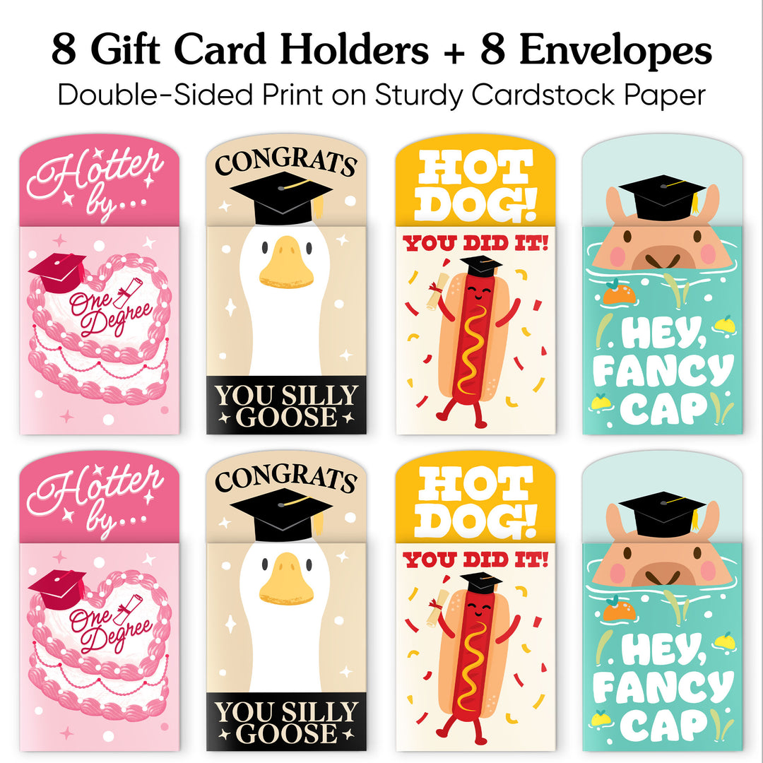 Set of 8 gift card holders with various designs on a white background