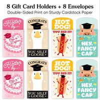 Set of 8 gift card holders with various designs on a white background