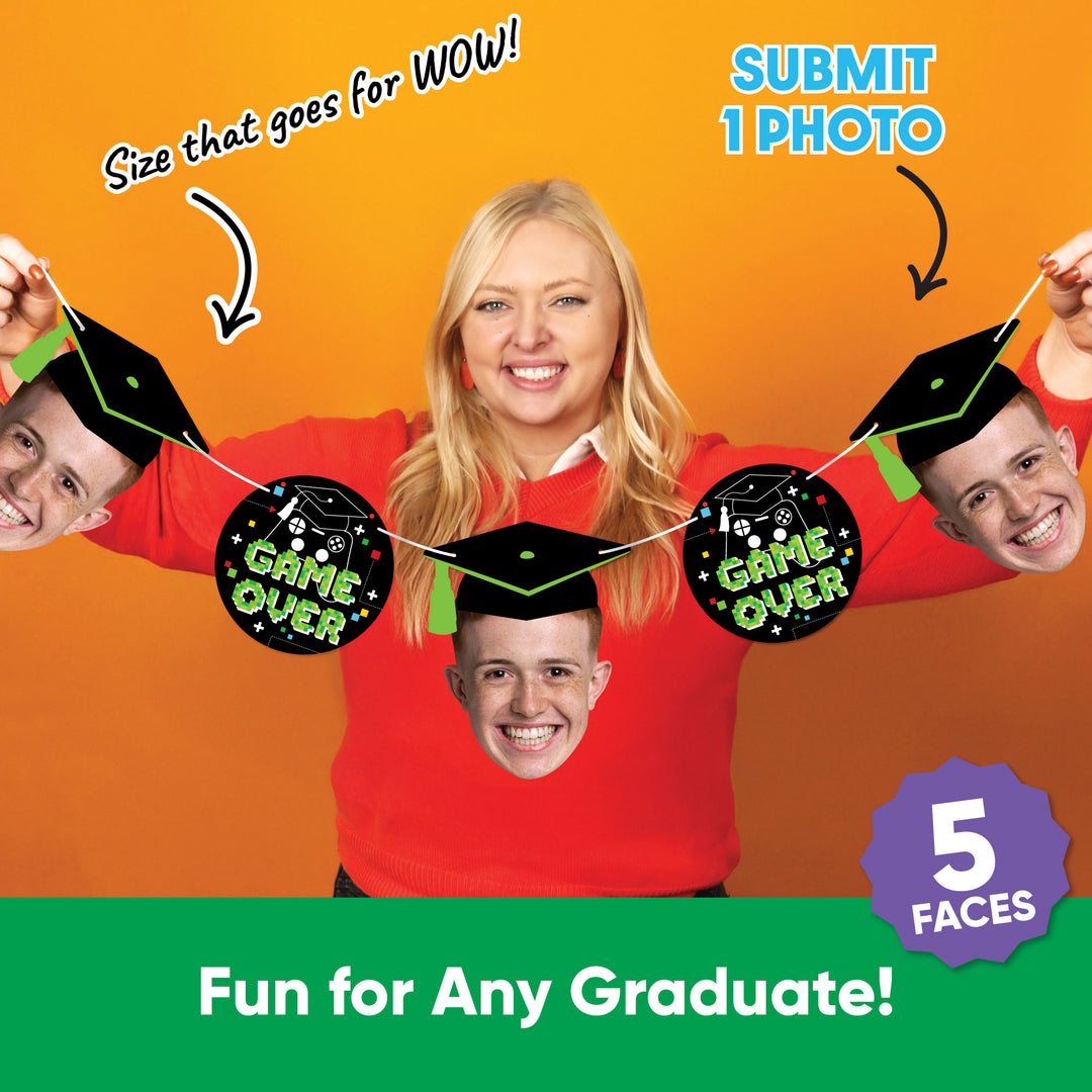 Set of 5 custom graduation face cutouts and Game Over gamer icons