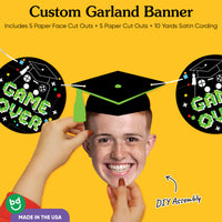 Video game graduation banner cardstock with satin hanging cord