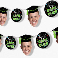 Video game graduation fun face garland banner with custom photo cutouts