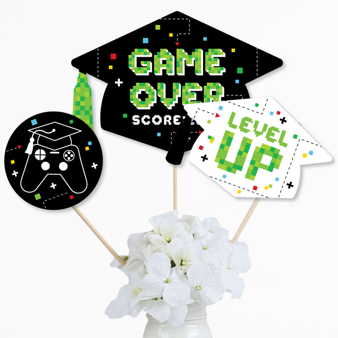 Game Over - Video Game Graduation Party Centerpiece Sticks - Table Toppers - Set of 15
