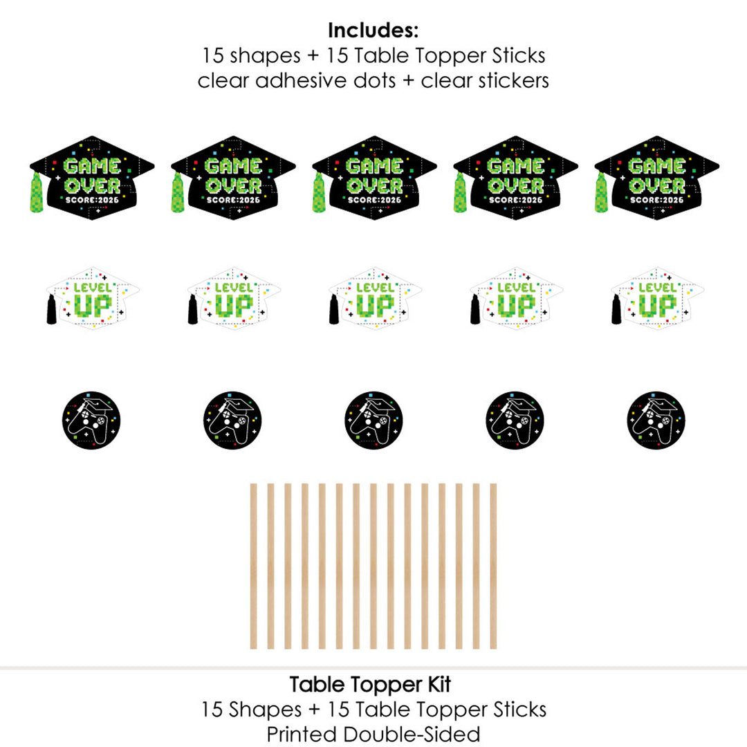 Game Over - Video Game Graduation Party Centerpiece Sticks - Table Toppers - Set of 15