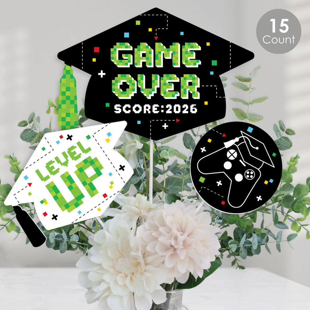 Game Over - Video Game Graduation Party Centerpiece Sticks - Table Toppers - Set of 15